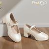imagePANDANINJIA Girls Dress Shoes Chunky Platform Heels Mary Jane Pumps Round Toe Toddler Little Big Kid Wedding Party ShoesChampagne Pu