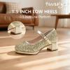 imagePANDANINJIA Girls Dress Shoes Chunky Platform Heels Mary Jane Pumps Round Toe Toddler Little Big Kid Wedding Party ShoesGold Sequin