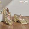 imagePANDANINJIA Girls Dress Shoes Chunky Platform Heels Mary Jane Pumps Round Toe Toddler Little Big Kid Wedding Party ShoesGold Sequin