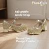 imagePANDANINJIA Girls Dress Shoes Chunky Platform Heels Mary Jane Pumps Round Toe Toddler Little Big Kid Wedding Party ShoesGold Sequin