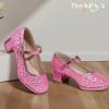 imagePANDANINJIA Girls Dress Shoes Chunky Platform Heels Mary Jane Pumps Round Toe Toddler Little Big Kid Wedding Party ShoesPink Sequin