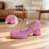 imagePANDANINJIA Girls Dress Shoes Chunky Platform Heels Mary Jane Pumps Round Toe Toddler Little Big Kid Wedding Party ShoesPink Sequin