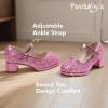 imagePANDANINJIA Girls Dress Shoes Chunky Platform Heels Mary Jane Pumps Round Toe Toddler Little Big Kid Wedding Party ShoesPink Sequin
