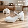 imagePANDANINJIA Girls Dress Shoes Chunky Platform Heels Mary Jane Pumps Round Toe Toddler Little Big Kid Wedding Party ShoesWhite Pu