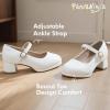 imagePANDANINJIA Girls Dress Shoes Chunky Platform Heels Mary Jane Pumps Round Toe Toddler Little Big Kid Wedding Party ShoesWhite Pu