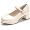 imagePANDANINJIA Girls Dress Shoes Chunky Platform Heels Mary Jane Pumps Round Toe Toddler Little Big Kid Wedding Party ShoesChampagne Pu
