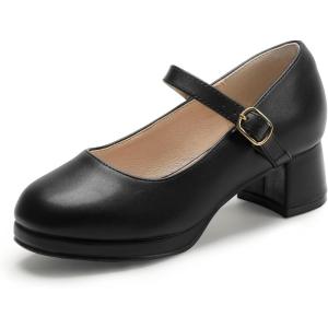 imagePANDANINJIA Girls Dress Shoes Chunky Platform Heels Mary Jane Pumps Round Toe Toddler Little Big Kid Wedding Party ShoesBlack Pu