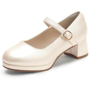 imagePANDANINJIA Girls Dress Shoes Chunky Platform Heels Mary Jane Pumps Round Toe Toddler Little Big Kid Wedding Party ShoesChampagne Pu