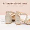 imagePANDANINJIA Girls Dress Shoes High Heels Flower Girl Closed Toe Cross Strap Wedding Party Mary Jane Little Big Kid Pump ShoeGold Glitter