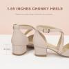 imagePANDANINJIA Girls Dress Shoes High Heels Flower Girl Closed Toe Cross Strap Wedding Party Mary Jane Little Big Kid Pump ShoeNude Nubuck