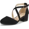 imagePANDANINJIA Girls Dress Shoes High Heels Flower Girl Closed Toe Cross Strap Wedding Party Mary Jane Little Big Kid Pump ShoeBlack Suede