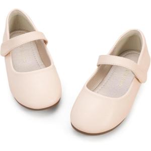 imageHehainom Toddler Girls Flats Mary Jane Flower Girl Dress Shoes School Wedding Party ShoesBeige Pu