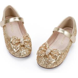 imageHehainom Toddler Girls Flats Mary Jane Flower Girl Dress Shoes School Wedding Party ShoesGold Sequin