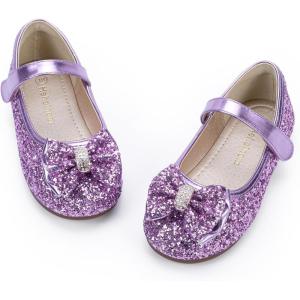 imageHehainom Toddler Girls Flats Mary Jane Flower Girl Dress Shoes School Wedding Party ShoesPurple Sequin