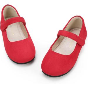 imageHehainom Toddler Girls Flats Mary Jane Flower Girl Dress Shoes School Wedding Party ShoesRed Suede