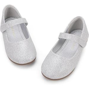 imageHehainom Toddler Girls Flats Mary Jane Flower Girl Dress Shoes School Wedding Party ShoesSilver Glitter