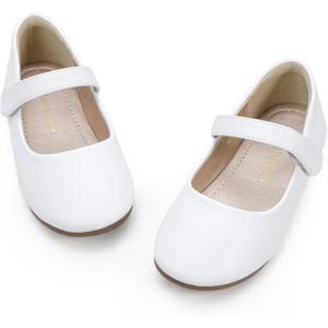 imageHehainom Toddler Girls Flats Mary Jane Flower Girl Dress Shoes School Wedding Party ShoesWhite Pu