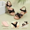 imagePANDANINJIA Girls Sandals Toddler Little Big Kids Kid Cute Open Toe Flats Dress Sandals Mona Summer ShoesBlack Nubuck M