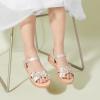 imagePANDANINJIA Girls Sandals Toddler Little Big Kids Kid Cute Open Toe Flats Dress Sandals Mona Summer ShoesChampagne Pu M
