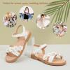 imagePANDANINJIA Girls Sandals Toddler Little Big Kids Kid Cute Open Toe Flats Dress Sandals Mona Summer ShoesWhite Pu M