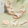 imagePANDANINJIA Girls Sandals Toddler Little Big Kids Kid Cute Open Toe Flats Dress Sandals Mona Summer ShoesWhite Pu M