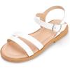 imagePANDANINJIA Girls Sandals Toddler Little Big Kids Kid Cute Open Toe Flats Dress Sandals Mona Summer ShoesWhite Pu