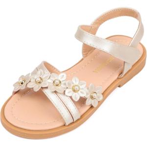 imagePANDANINJIA Girls Sandals Toddler Little Big Kids Kid Cute Open Toe Flats Dress Sandals Mona Summer ShoesChampagne Pu M