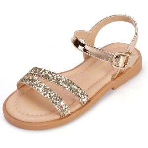 imagePANDANINJIA Girls Sandals Toddler Little Big Kids Kid Cute Open Toe Flats Dress Sandals Mona Summer ShoesRose Gold Glitter