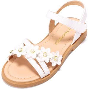 imagePANDANINJIA Girls Sandals Toddler Little Big Kids Kid Cute Open Toe Flats Dress Sandals Mona Summer ShoesWhite Pu M