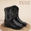 imagePANDANINJIA Girls Toddler Cowgirl Boots Riding Round Toe Boys Cowboy Boot Little Kids Short Calf Western Cowgirl BootiesBlack Pu