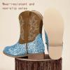 imagePANDANINJIA Girls Toddler Cowgirl Boots Riding Round Toe Boys Cowboy Boot Little Kids Short Calf Western Cowgirl BootiesBlue Sequin