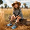imagePANDANINJIA Girls Toddler Cowgirl Boots Riding Round Toe Boys Cowboy Boot Little Kids Short Calf Western Cowgirl BootiesBlue Sequin