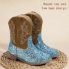 imagePANDANINJIA Girls Toddler Cowgirl Boots Riding Round Toe Boys Cowboy Boot Little Kids Short Calf Western Cowgirl BootiesBlue Sequin