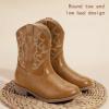 imagePANDANINJIA Girls Toddler Cowgirl Boots Riding Round Toe Boys Cowboy Boot Little Kids Short Calf Western Cowgirl BootiesBrown Pu
