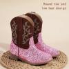 imagePANDANINJIA Girls Toddler Cowgirl Boots Riding Round Toe Boys Cowboy Boot Little Kids Short Calf Western Cowgirl BootiesPink Sequin