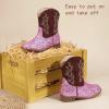 imagePANDANINJIA Girls Toddler Cowgirl Boots Riding Round Toe Boys Cowboy Boot Little Kids Short Calf Western Cowgirl BootiesPink Sequin