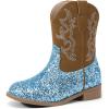 imagePANDANINJIA Girls Toddler Cowgirl Boots Riding Round Toe Boys Cowboy Boot Little Kids Short Calf Western Cowgirl BootiesBlue Sequin
