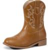 imagePANDANINJIA Girls Toddler Cowgirl Boots Riding Round Toe Boys Cowboy Boot Little Kids Short Calf Western Cowgirl BootiesBrown Pu