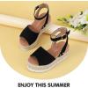 imagePANDANINJIA Girls Sandals Wedge Platform Espadrille Open Toe Summer Little Big Kid Flower Girl Heels Dress ShoesBlack Nubuck