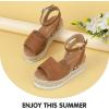 imagePANDANINJIA Girls Sandals Wedge Platform Espadrille Open Toe Summer Little Big Kid Flower Girl Heels Dress ShoesBrown Nubuck