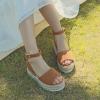 imagePANDANINJIA Girls Sandals Wedge Platform Espadrille Open Toe Summer Little Big Kid Flower Girl Heels Dress ShoesBrown Nubuck