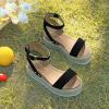imagePANDANINJIA Girls Sandals Wedge Platform Espadrille Open Toe Summer Little Big Kid Flower Girl Heels Dress ShoesK Black Nubuck