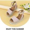 imagePANDANINJIA Girls Sandals Wedge Platform Espadrille Open Toe Summer Little Big Kid Flower Girl Heels Dress ShoesNude Nubuck
