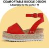 imagePANDANINJIA Girls Sandals Wedge Platform Espadrille Open Toe Summer Little Big Kid Flower Girl Heels Dress ShoesRed Suede