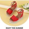 imagePANDANINJIA Girls Sandals Wedge Platform Espadrille Open Toe Summer Little Big Kid Flower Girl Heels Dress ShoesRed Suede