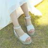 imagePANDANINJIA Girls Sandals Wedge Platform Espadrille Open Toe Summer Little Big Kid Flower Girl Heels Dress ShoesWhite Nubuck