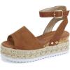 imagePANDANINJIA Girls Sandals Wedge Platform Espadrille Open Toe Summer Little Big Kid Flower Girl Heels Dress ShoesBrown Nubuck