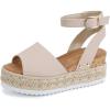 imagePANDANINJIA Girls Sandals Wedge Platform Espadrille Open Toe Summer Little Big Kid Flower Girl Heels Dress ShoesNude Nubuck