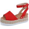 imagePANDANINJIA Girls Sandals Wedge Platform Espadrille Open Toe Summer Little Big Kid Flower Girl Heels Dress ShoesRed Suede