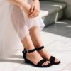 imagePANDANINJIA Girls Sandals Wedge Low Heels Round Open Toe Flower Girls Shoes Ankle Strap Wedding Party Little Big Kids Dress ShoesBlack Nubuck
